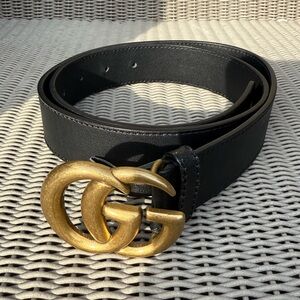 Gucci Black Leather Belt with Gold GG Buckle